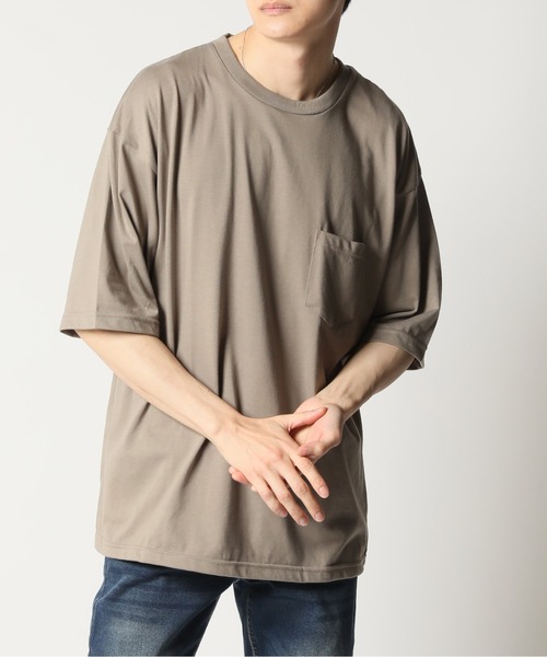 ARCADE（アーケード）の「冷感加工天竺 ドロップショルダー オーバーサイズ ポケットTシャツ　Nylaus（Tシャツ/カットソー・メンズ・グリーン/グレイッシュベージュ/ブルーグレー/オレンジ/ブラック/チャコールグレー/ホワイト/イエロー・M/LL/L）」の6枚目の写真