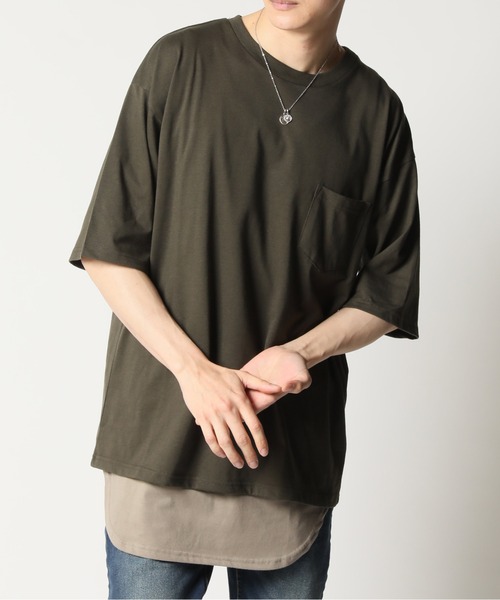 ARCADE（アーケード）の「冷感加工天竺 ドロップショルダー オーバーサイズ ポケットTシャツ　Nylaus（Tシャツ/カットソー・メンズ・グリーン/グレイッシュベージュ/ブルーグレー/オレンジ/ブラック/チャコールグレー/ホワイト/イエロー・M/LL/L）」の7枚目の写真