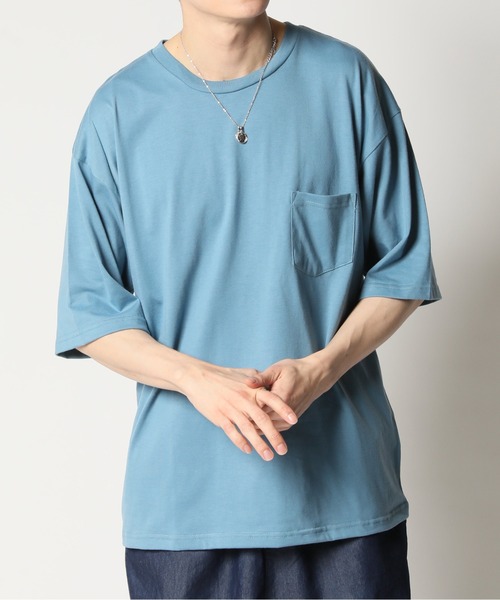 ARCADE（アーケード）の「冷感加工天竺 ドロップショルダー オーバーサイズ ポケットTシャツ　Nylaus（Tシャツ/カットソー・メンズ・グリーン/グレイッシュベージュ/ブルーグレー/オレンジ/ブラック/チャコールグレー/ホワイト/イエロー・M/LL/L）」の5枚目の写真