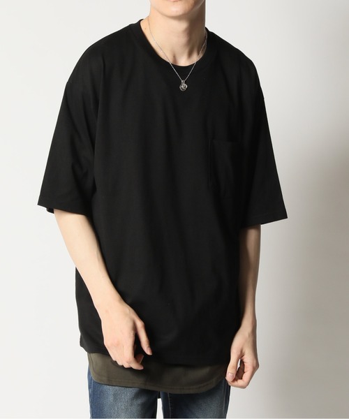 ARCADE（アーケード）の「冷感加工天竺 ドロップショルダー オーバーサイズ ポケットTシャツ　Nylaus（Tシャツ/カットソー・メンズ・グリーン/グレイッシュベージュ/ブルーグレー/オレンジ/ブラック/チャコールグレー/ホワイト/イエロー・M/LL/L）」の3枚目の写真