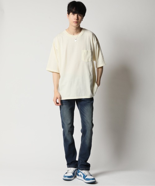 ARCADE（アーケード）の「冷感加工天竺 ドロップショルダー オーバーサイズ ポケットTシャツ　Nylaus（Tシャツ/カットソー・メンズ・グリーン/グレイッシュベージュ/ブルーグレー/オレンジ/ブラック/チャコールグレー/ホワイト/イエロー・M/LL/L）」の9枚目の写真