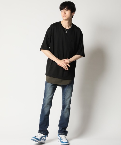 ARCADE（アーケード）の「冷感加工天竺 ドロップショルダー オーバーサイズ ポケットTシャツ　Nylaus（Tシャツ/カットソー・メンズ・グリーン/グレイッシュベージュ/ブルーグレー/オレンジ/ブラック/チャコールグレー/ホワイト/イエロー・M/LL/L）」の14枚目の写真