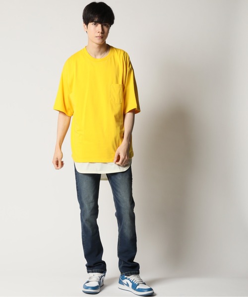 ARCADE（アーケード）の「冷感加工天竺 ドロップショルダー オーバーサイズ ポケットTシャツ　Nylaus（Tシャツ/カットソー・メンズ・グリーン/グレイッシュベージュ/ブルーグレー/オレンジ/ブラック/チャコールグレー/ホワイト/イエロー・M/LL/L）」の16枚目の写真
