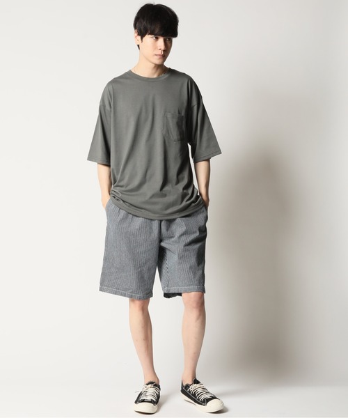 ARCADE（アーケード）の「冷感加工天竺 ドロップショルダー オーバーサイズ ポケットTシャツ　Nylaus（Tシャツ/カットソー・メンズ・グリーン/グレイッシュベージュ/ブルーグレー/オレンジ/ブラック/チャコールグレー/ホワイト/イエロー・M/LL/L）」の12枚目の写真