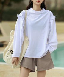 TeddyShop | レディース水着 長袖フリルラッシュガード＋ショートパンツ 上下2点セット(ラッシュガード)