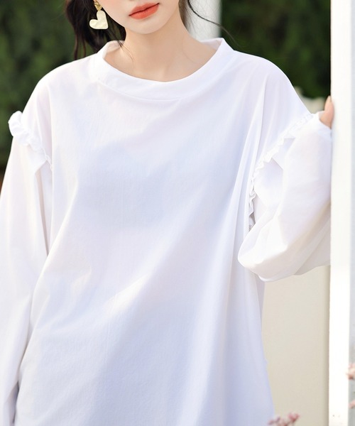 TeddyShop（テディショップ）の「【UVカット率 99%以上】レディース水着 長袖フリルラッシュガード＋ショートパンツ 上下2点セット【WEB限定】水陸両用 水着体型カバー（ラッシュガード・レディース・ブラック×カーキ/ブラウン系その他/ホワイト系その他/ブルー系その他/ブラック×ライム/グリーン系その他/グレー系その他2/サンドベージュ/ブラック系その他/ブラック×ブラック/ホワイト×ブラック/グレー系その他/ブラウン系その他2・L/M）」の19枚目の写真