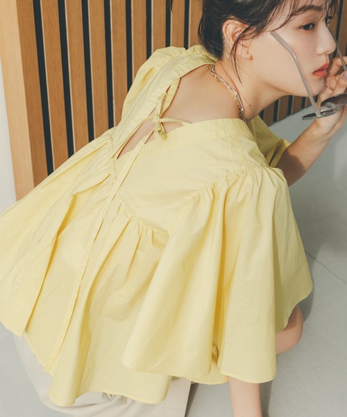 N.(N. Natural Beauty Basic)(エヌエヌナチュラルビューティーベーシック)の「◆バックリボンバタフライスリーブブラウス(シャツ/ブラウス・レディース・イエロー/オフホワイト/ブラック・MEDIUM)」の3枚目の写真