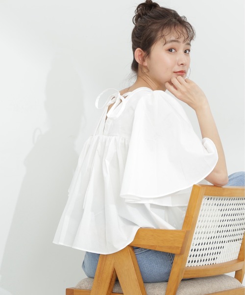 N.(N. Natural Beauty Basic)(エヌエヌナチュラルビューティーベーシック)の「◆バックリボンバタフライスリーブブラウス(シャツ/ブラウス・レディース・イエロー/オフホワイト/ブラック・MEDIUM)」の12枚目の写真