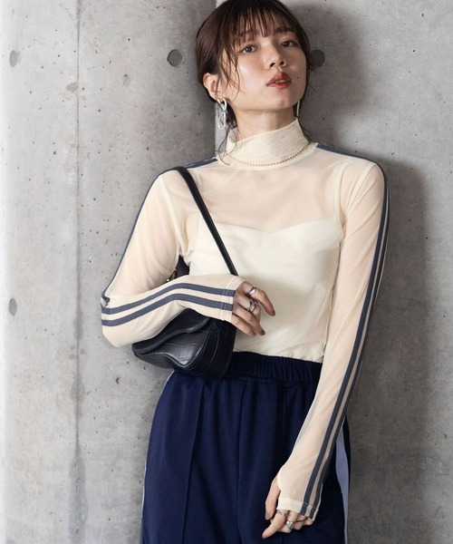 RAGEBLUE（レイジブルー）の「サイドライン/シアーハイネック（Tシャツ/カットソー・レディース・ホワイト系/グレー系・FREE）」の2枚目の写真