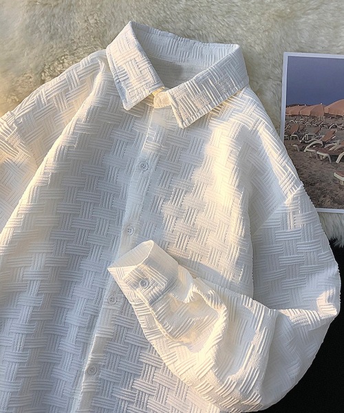 aimoha（アイモハ）の「aimoha mensエンボス加工ビッグシルエットシャツ (LR)（シャツ/ブラウス・メンズ・ブラック/ホワイト/グリーン・MEDIUM/LARGE/X-LARGE/XX-LARGE/XXX-LARGE）」の7枚目の写真