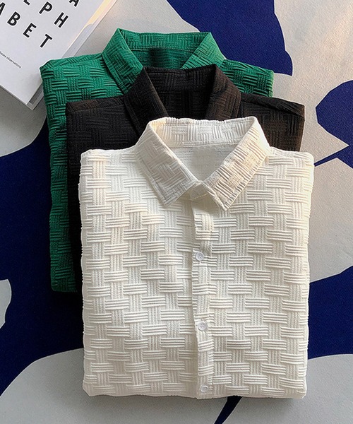 aimoha（アイモハ）の「aimoha mensエンボス加工ビッグシルエットシャツ (LR)（シャツ/ブラウス・メンズ・ブラック/ホワイト/グリーン・MEDIUM/LARGE/X-LARGE/XX-LARGE/XXX-LARGE）」の8枚目の写真