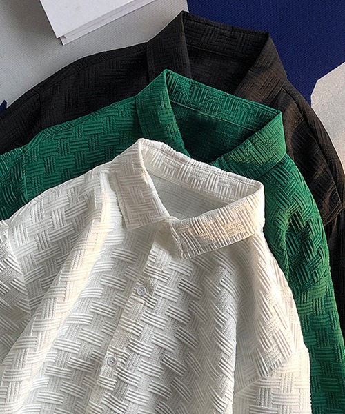 aimoha（アイモハ）の「aimoha mensエンボス加工ビッグシルエットシャツ (LR)（シャツ/ブラウス・メンズ・ブラック/ホワイト/グリーン・MEDIUM/LARGE/X-LARGE/XX-LARGE/XXX-LARGE）」の9枚目の写真