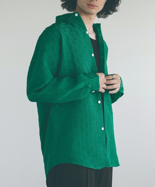 aimoha（アイモハ）の「aimoha mensエンボス加工ビッグシルエットシャツ (LR)（シャツ/ブラウス・メンズ・ブラック/ホワイト/グリーン・MEDIUM/LARGE/X-LARGE/XX-LARGE/XXX-LARGE）」の15枚目の写真