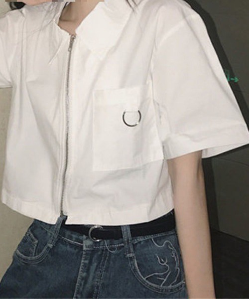 gossip!ロサンゼルス(ゴシップロサンゼルス)の「YUGA レギュラーカラー ショートジャケットシャツ(シャツ/ブラウス・レディース・ブラック/ホワイト・FREE)」の7枚目の写真