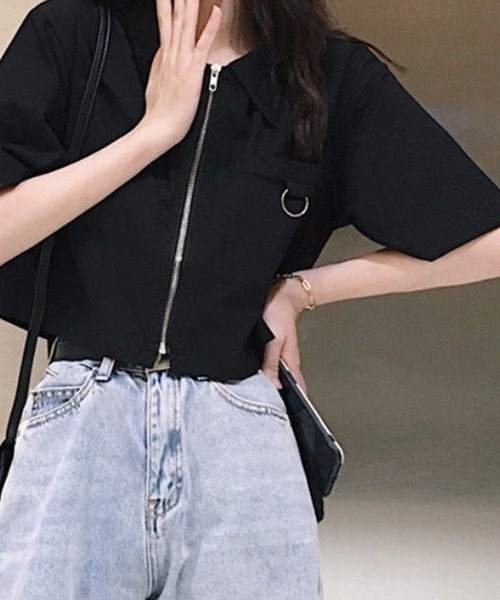 gossip!ロサンゼルス(ゴシップロサンゼルス)の「YUGA レギュラーカラー ショートジャケットシャツ(シャツ/ブラウス・レディース・ブラック/ホワイト・FREE)」の10枚目の写真