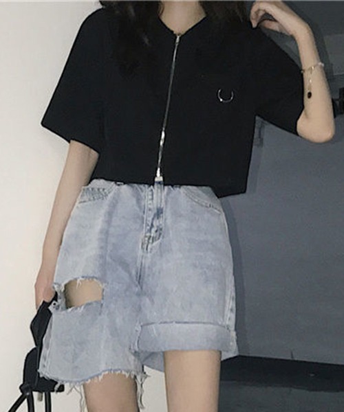 gossip!ロサンゼルス(ゴシップロサンゼルス)の「YUGA レギュラーカラー ショートジャケットシャツ(シャツ/ブラウス・レディース・ブラック/ホワイト・FREE)」の4枚目の写真