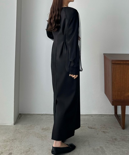 callautia（カラウティア）の「チュールスリーブタックワンピース（ワンピース・レディース・ブラック/アイボリー/ダークベージュ/チャコールグレー/ブラウン・SMALL/LARGE/MEDIUM/X-LARGE）」の20枚目の写真