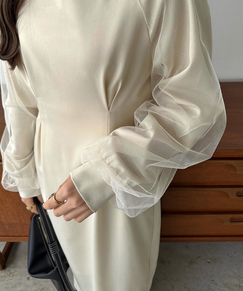 callautia（カラウティア）の「チュールスリーブタックワンピース（ワンピース・レディース・ブラック/アイボリー/ダークベージュ/チャコールグレー/ブラウン・SMALL/LARGE/MEDIUM/X-LARGE）」の17枚目の写真