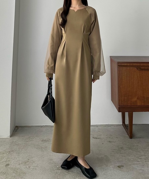 チュールスリーブタックワンピース（ワンピース）｜callautia