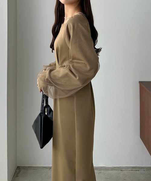 callautia（カラウティア）の「チュールスリーブタックワンピース（ワンピース・レディース・ブラック/アイボリー/ダークベージュ/チャコールグレー/ブラウン・SMALL/LARGE/MEDIUM/X-LARGE）」の14枚目の写真