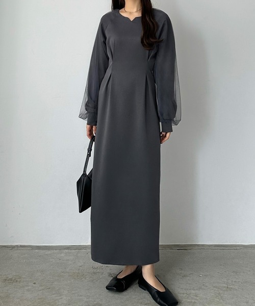 callautia（カラウティア）の「チュールスリーブタックワンピース（ワンピース・レディース・ブラック/アイボリー/ダークベージュ/チャコールグレー/ブラウン・SMALL/LARGE/MEDIUM/X-LARGE）」の12枚目の写真