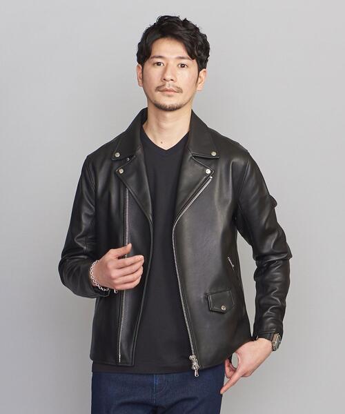 【美品】ユナイテッドアローズ ライダース ジャケット ダブル レザー ブラック BEAUTY&YOUTH UNITED ARROWS（ビューティーアンドユース