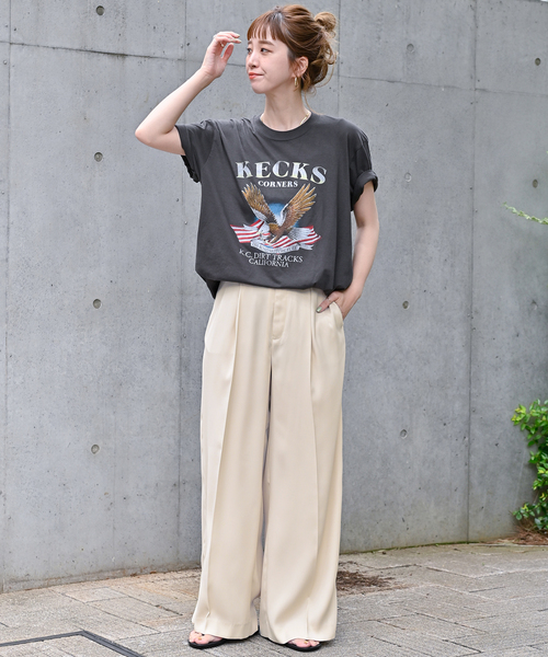 B.C STOCK（ベーセーストック）の「ワイドストレートパンツ（スラックス・レディース・ブラック/ブラウン/ベージュ・FREE）」の6枚目の写真