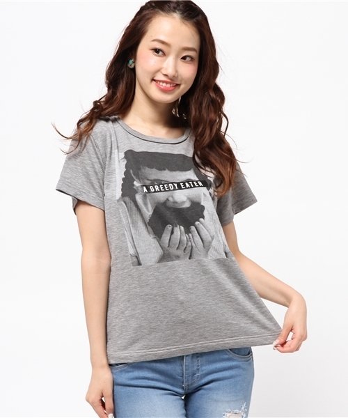 ROSE BUD(ローズバッド)の「LCTT-151116 PHOTO PT C/N S/S-T(Tシャツ/カットソー・レディース・ホワイト/ミックスグレー・ONE SIZE)」の1枚目の写真