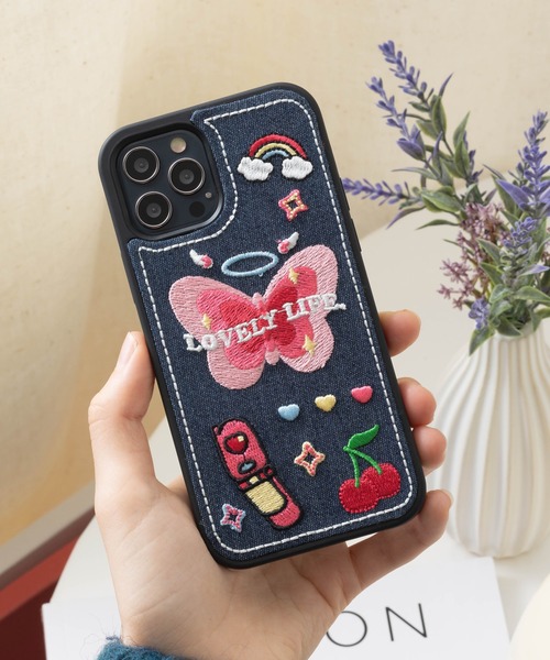 デニム 刺繍 iPhoneケース カバー 11 12 12pro 13 14 15 15pro 16