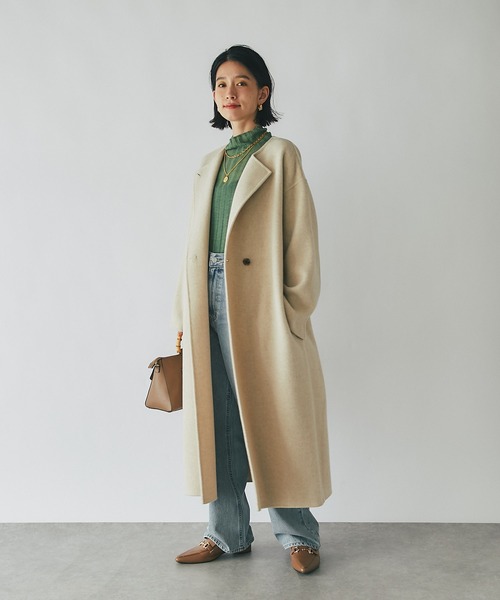 RIVE DROITE（リヴドロワ）の「クルーネックカラーロングコート（ノーカラーコート・レディース・ライトベージュ/キャメル/オレンジ・FREE）」の16枚目の写真