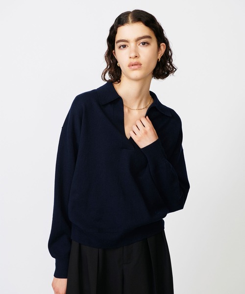 N.O.R.C(ノーク)の「コットンカシミヤオープンカラーニット(ニット/セーター・レディース・ネイビー/グレー・フリー)」の9枚目の写真
