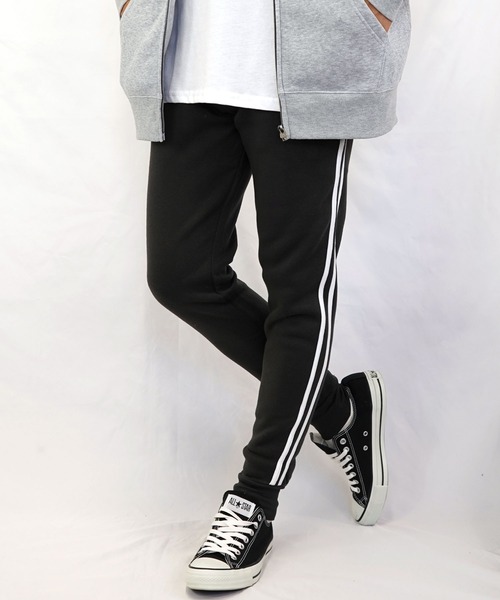 Burner(バーナー)の「【GROOVY STORE】2本ライン ジョガースウェットパンツ裏起毛(スウェットパンツ・メンズ・ブラック/ライトブラック/杢グレー・LL/L/M)」の2枚目の写真