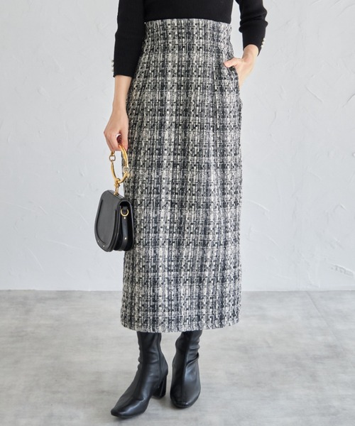 tocco closet（トッコ　クローゼット）の「【ZOZO限定】ミックスツイードタイトスカート（スカート・レディース・ブラック/グレー・M）」の2枚目の写真