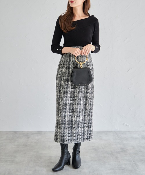 tocco closet（トッコ　クローゼット）の「【ZOZO限定】ミックスツイードタイトスカート（スカート・レディース・ブラック/グレー・M）」の12枚目の写真