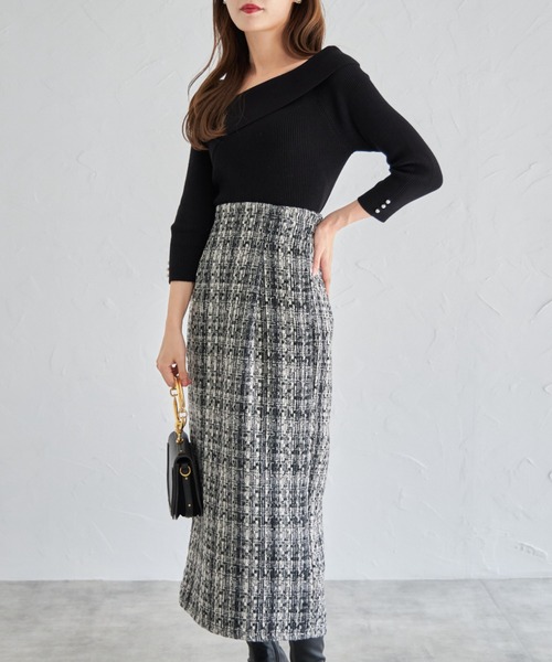 tocco closet（トッコ　クローゼット）の「【ZOZO限定】ミックスツイードタイトスカート（スカート・レディース・ブラック/グレー・M）」の15枚目の写真