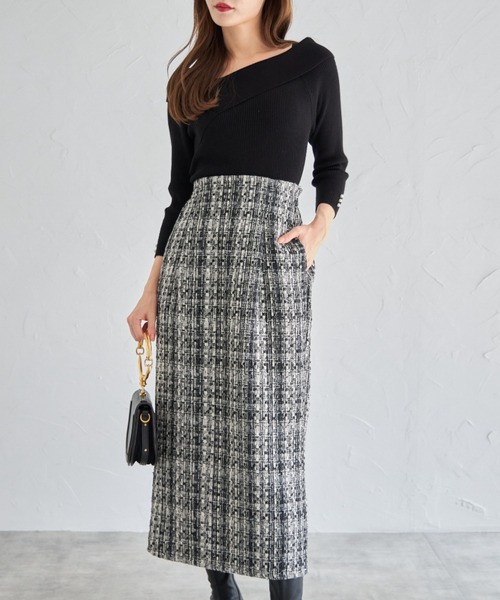 tocco closet（トッコ　クローゼット）の「【ZOZO限定】ミックスツイードタイトスカート（スカート・レディース・ブラック/グレー・M）」の13枚目の写真