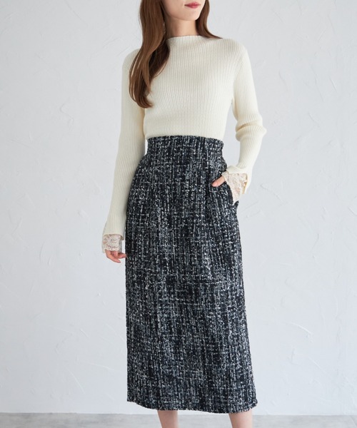 tocco closet（トッコ　クローゼット）の「【ZOZO限定】ミックスツイードタイトスカート（スカート・レディース・ブラック/グレー・M）」の5枚目の写真
