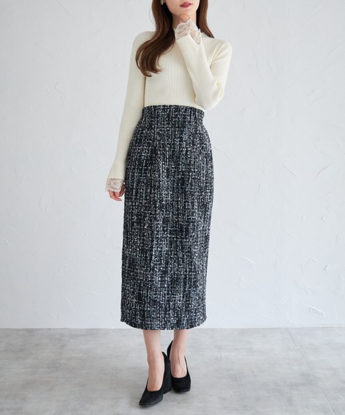 tocco closet（トッコ　クローゼット）の「【ZOZO限定】ミックスツイードタイトスカート（スカート・レディース・ブラック/グレー・M）」の4枚目の写真