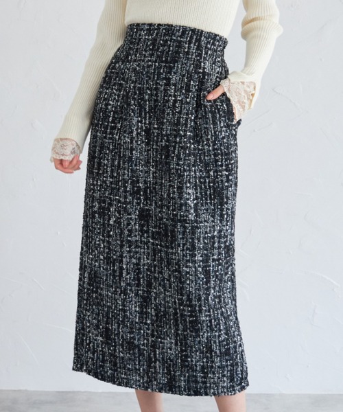 tocco closet（トッコ　クローゼット）の「【ZOZO限定】ミックスツイードタイトスカート（スカート・レディース・ブラック/グレー・M）」の6枚目の写真