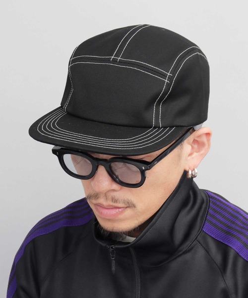 Mr.COVER（ミスターカバー）の「日本製 高密度ツイル ステッチ配色 ワイドブリム ロングビル ジェットキャップ（キャップ・メンズ・ブラック/アイボリー/ネイビー・FREE）」の5枚目の写真