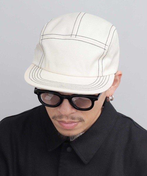 Mr.COVER（ミスターカバー）の「日本製 高密度ツイル ステッチ配色 ワイドブリム ロングビル ジェットキャップ（キャップ・メンズ・ブラック/アイボリー/ネイビー・FREE）」の4枚目の写真
