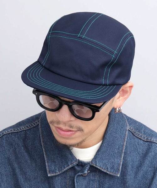 Mr.COVER（ミスターカバー）の「日本製 高密度ツイル ステッチ配色 ワイドブリム ロングビル ジェットキャップ（キャップ・メンズ・ブラック/アイボリー/ネイビー・FREE）」の6枚目の写真