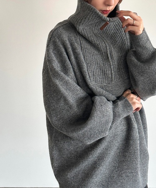 【即完Mサイズ❗️】Stone  グレーハーフジップ アップニットM apres jour mignon（アプレジュールミニョン）の「ハーフジップニット