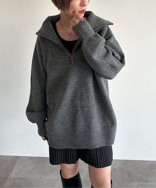 apres jour mignon(アプレジュールミニョン)の「ハーフジップニット【ZOZOTOWN限定アイテム】(ニット/セーター・レディース・ナチュラル/ベージュ/チャコールグレー/グリーン・X-LARGE/フリー)」の5枚目の写真