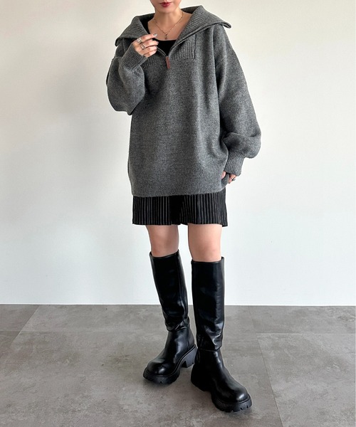 apres jour mignon(アプレジュールミニョン)の「ハーフジップニット【ZOZOTOWN限定アイテム】(ニット/セーター・レディース・ナチュラル/ベージュ/チャコールグレー/グリーン・X-LARGE/フリー)」の9枚目の写真