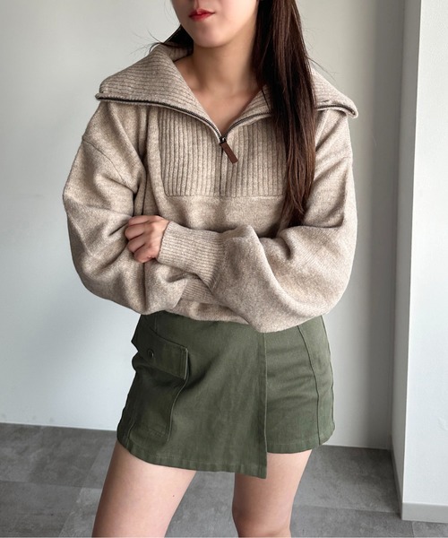 apres jour mignon(アプレジュールミニョン)の「ハーフジップニット【ZOZOTOWN限定アイテム】(ニット/セーター・レディース・ナチュラル/ベージュ/チャコールグレー/グリーン・X-LARGE/フリー)」の6枚目の写真