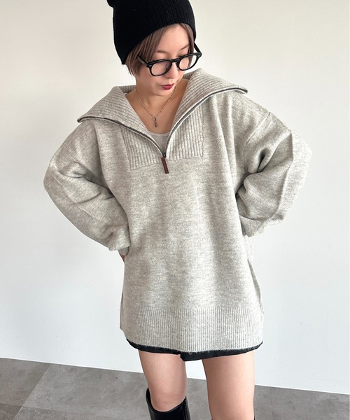 apres jour mignon(アプレジュールミニョン)の「ハーフジップニット【ZOZOTOWN限定アイテム】(ニット/セーター・レディース・ナチュラル/ベージュ/チャコールグレー/グリーン・X-LARGE/フリー)」の15枚目の写真