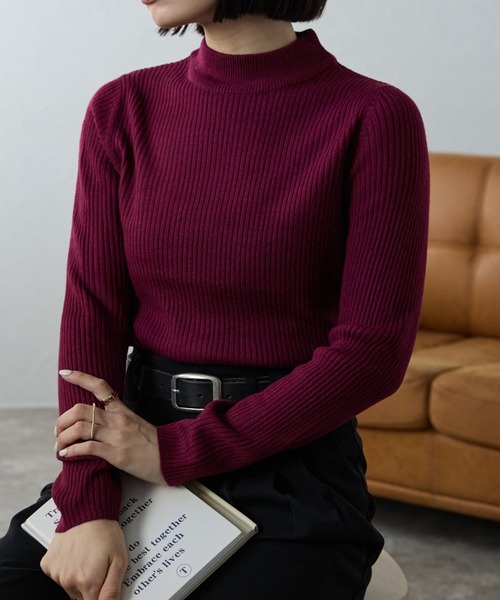 ap retro（アプレトロ）の「ボトルネックリブカラーニットプルオーバー/モックネック（ニット/セーター・レディース・ブラック/ベージュ/グレー/オフホワイト/ブルー/グリーン/アイボリー/スモークピンク/ボルドー・MEDIUM）」の9枚目の写真
