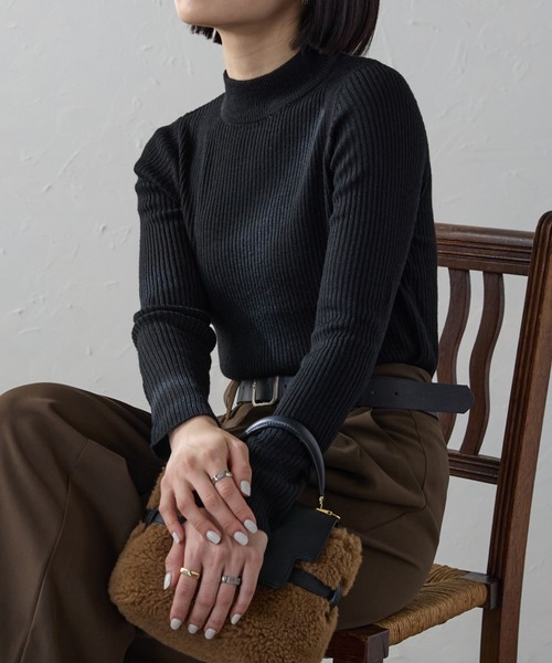 セール】ボトルネックリブカラーニットプルオーバー/モックネック