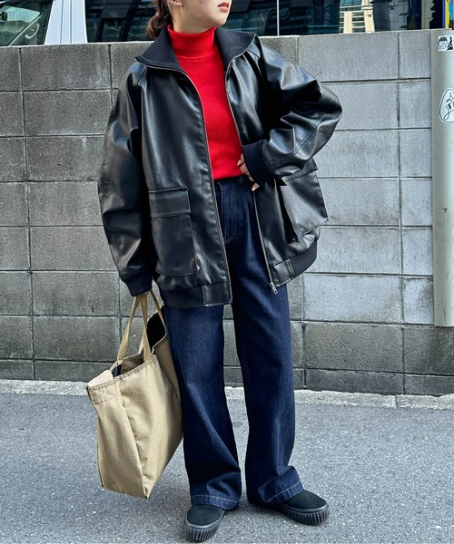 CPCM（シーピーシーエム）の「フェイクレザースタンドリブジャケット（ライダースジャケット・メンズ・ブラック/ブラウン・L/M）」の11枚目の写真